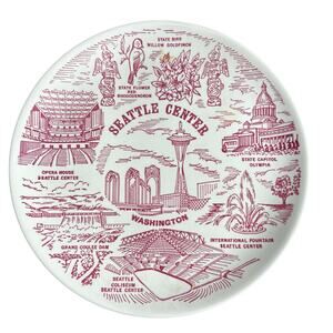Seattle Center Red Transferware Vernon Kilns Vintage Plate - Washington Souvenir